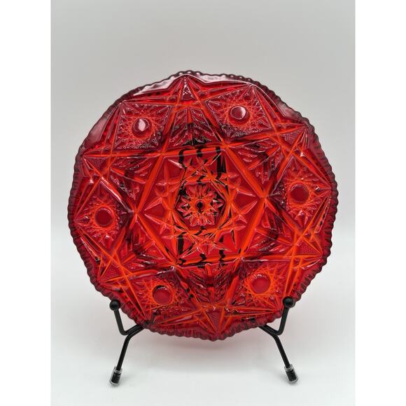 Viking Glass Dalzell Domed Hobstar Ruby Red Butter Cheese Dish Yesteryear Fancy - Picture 7 of 13